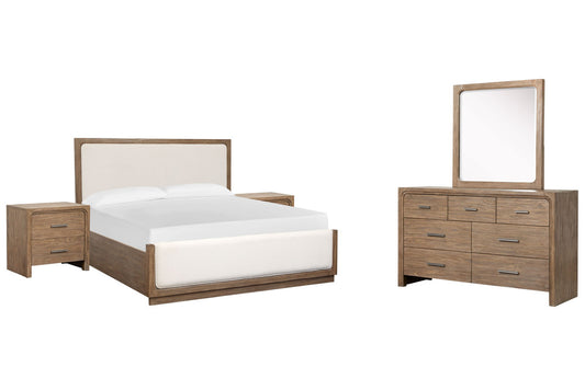 Magnussen - Westbourne Dark Umber California King Upholstered Panel Bed 2 Nightstands And Drawer Dresser With Portrait Mirror - B5888-75-KIT4 view 1