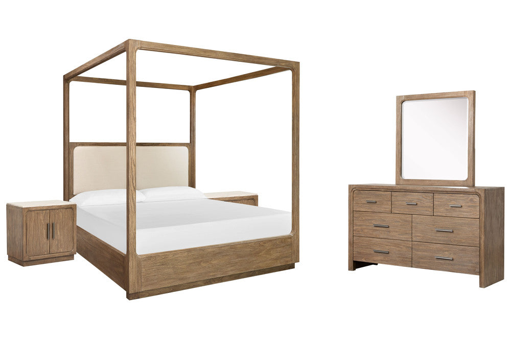 Magnussen - Westbourne Dark Umber King Upholstered Poster Bed 2 Door Nightstands And Drawer Dresser With Portrait Mirror - B5888-66-KIT9 view 1