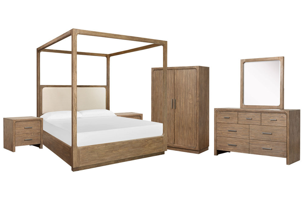 Magnussen - Westbourne Dark Umber King Upholstered Poster Bed 2 Nightstands Drawer Dresser With Portrait Mirror And Armoire - B5888-66-KIT6 view 1