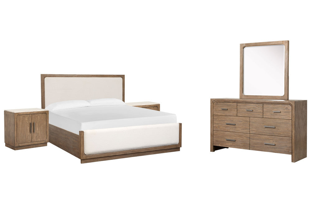 Magnussen - Westbourne Dark Umber Queen Upholstered Panel Bed 2 Door Nightstands And Drawer Dresser With Portrait Mirror - B5888-55-KIT9 view 1
