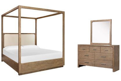 Magnussen - Westbourne Dark Umber Queen Upholstered Poster Bed And Drawer Dresser With Portrait Mirror - B5888-56-KIT3 view 1