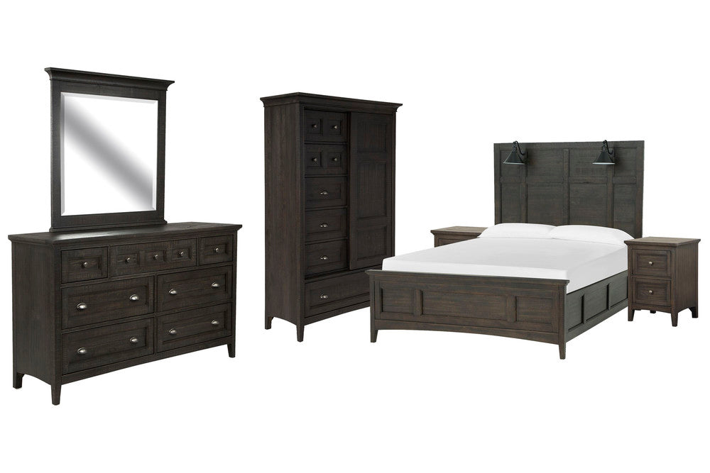 Magnussen - Westley Falls Graphite California King Lamp Panel Bed 2 Small Nightstands Drawer Dresser With Landscape Mirror And Door Chest - B4399-79-KIT11 view 1