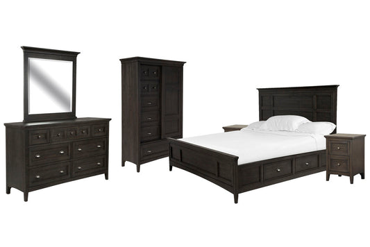 Magnussen - Westley Falls Graphite California King Panel Storage Bed 2 Small Nightstands Drawer Dresser With Landscape Mirror And Door Chest - B4399-75-KIT11 view 1