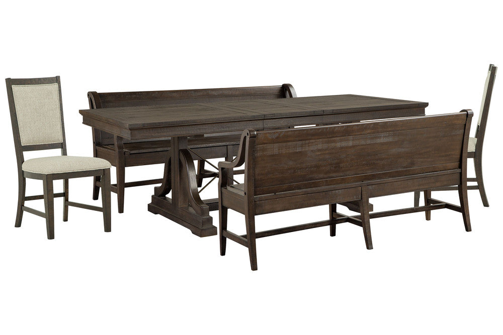 Magnussen - Westley Falls Graphite Extendable Trestle Dining Table With 2 Benches And 2 Upholstered Side Chairs - D4399-25-KIT41 view 1
