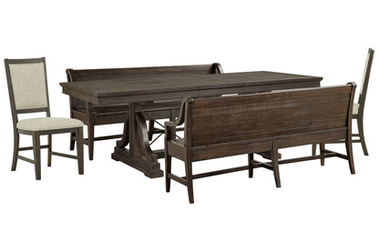 Magnussen - Westley Falls Graphite Extendable Trestle Dining Table With 2 Benches And 2 Upholstered Side Chairs - D4399-25-KIT41 view 1