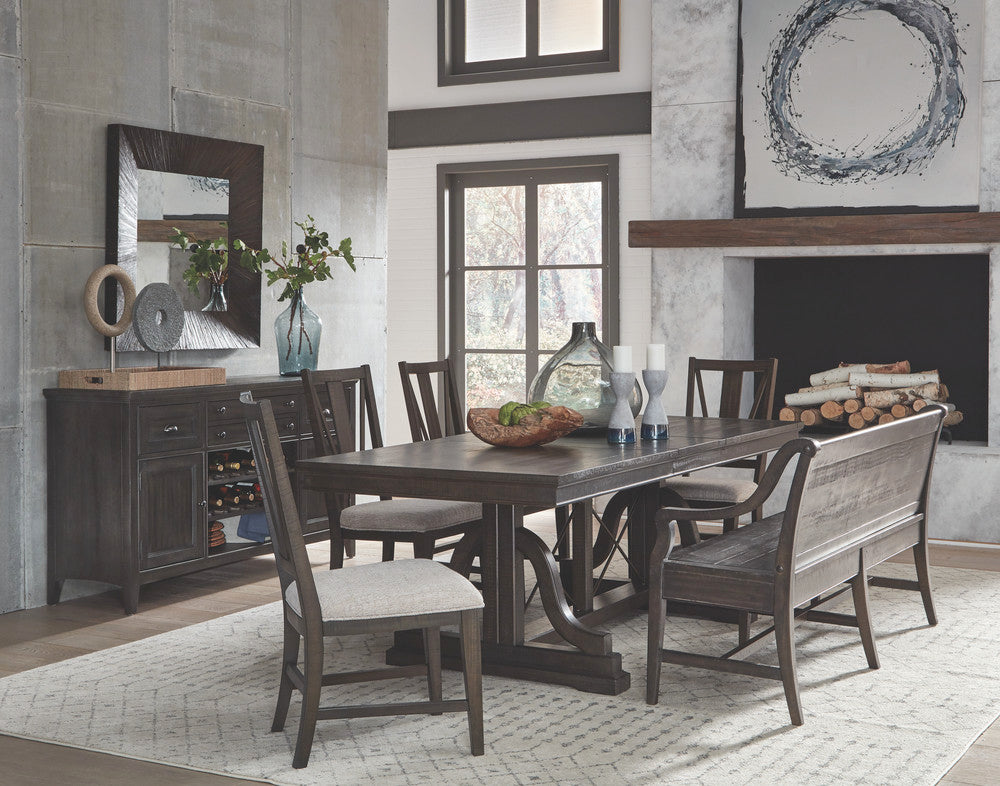 Magnussen - Westley Falls Graphite Extendable Trestle Dining Table With 2 Upholstered Benches And 2 Side Chairs - D4399-25-KIT47 view 11