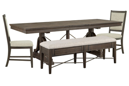 Magnussen - Westley Falls Graphite Extendable Trestle Dining Table With 2 Upholstered Side Chairs And Upholstered Bench - D4399-25-KIT21 view 1