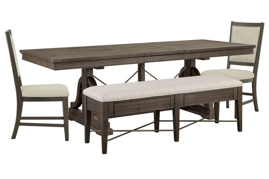 Magnussen - Westley Falls Graphite Extendable Trestle Dining Table With 2 Upholstered Side Chairs And Upholstered Bench - D4399-25-KIT21 view 1