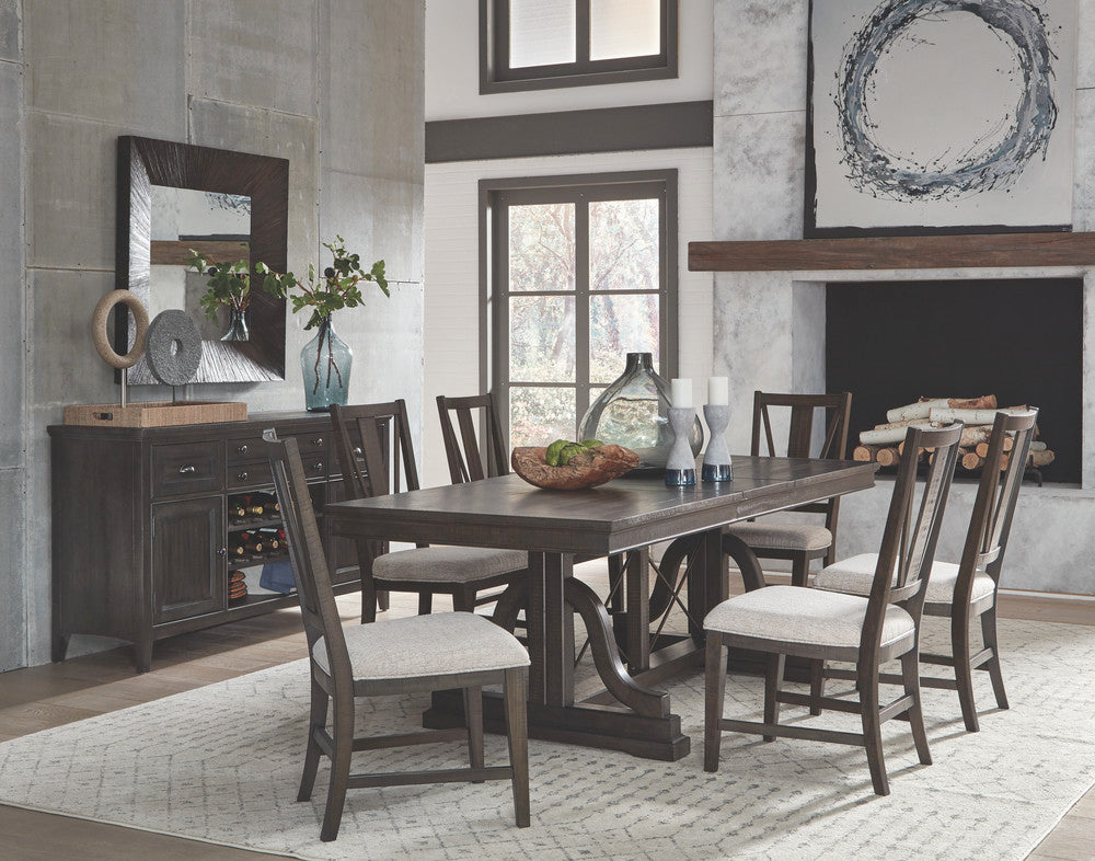 Magnussen - Westley Falls Graphite Extendable Trestle Dining Table With 4 Upholstered Side Chairs - D4399-25-KIT5 view 9
