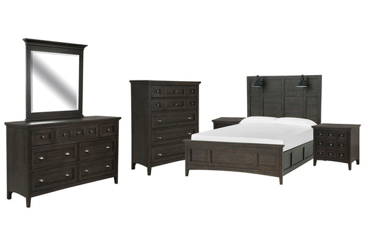 Magnussen - Westley Falls Graphite King Lamp Panel Bed 2 Nightstands Drawer Dresser With Landscape Mirror And Drawer Chest - B4399-69-KIT5 view 1