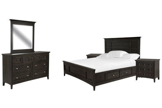 Magnussen - Westley Falls Graphite King Panel Storage Bed 2 Nightstands And Drawer Dresser With Landscape Mirror - B4399-65-KIT4 view 1