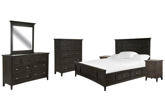 Magnussen - Westley Falls Graphite King Panel Storage Bed 2 Small Nightstands Drawer Dresser With Landscape Mirror And Drawer Chest - B4399-65-KIT10 view 1