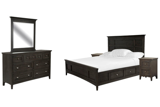 Magnussen - Westley Falls Graphite Queen Panel Storage Bed 2 Small Nightstands And Drawer Dresser With Landscape Mirror - B4399-55-KIT9 view 1