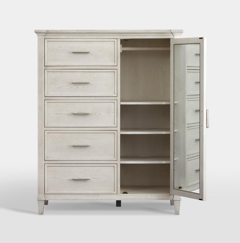 Magnussen - White and Dinara Taupe Fabric and Tumbled Silver - Door Chest - B7007-13_CLOSEOUT veiw 1