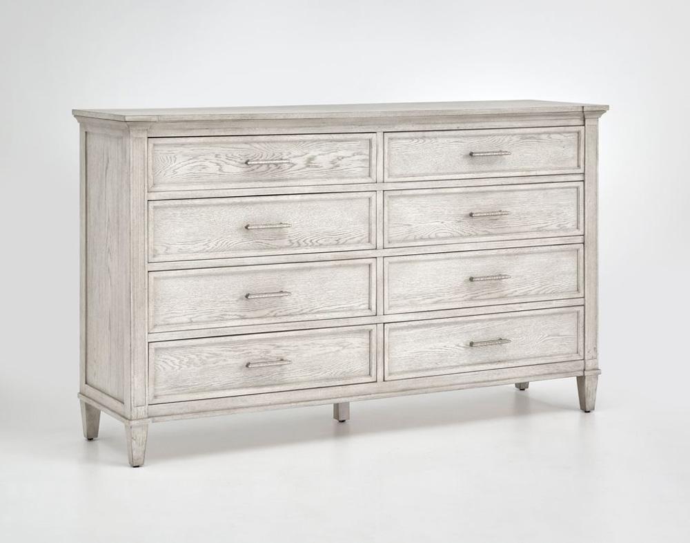 Magnussen - White and Dinara Taupe Fabric and Tumbled Silver - Double Drawer Dresser - B7007-22_CLOSEOUT veiw 1