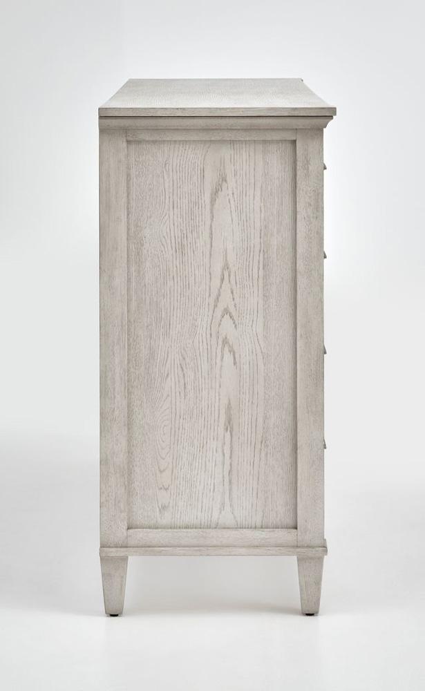 Magnussen - White and Dinara Taupe Fabric and Tumbled Silver - Double Drawer Dresser - B7007-22_CLOSEOUT veiw 4