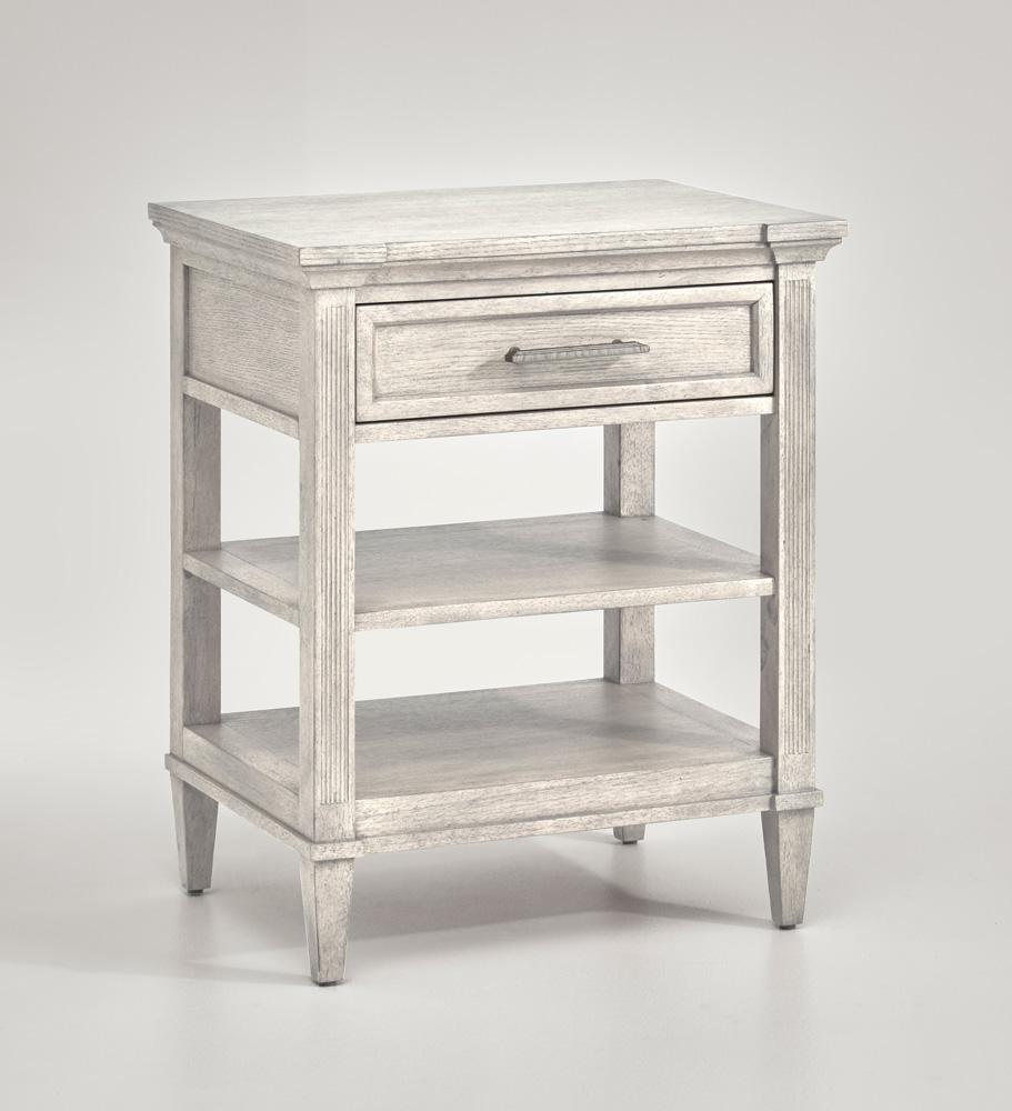 Magnussen - White and Dinara Taupe Fabric and Tumbled Silver - Open Nightstand - B7007-05_CLOSEOUT veiw 1