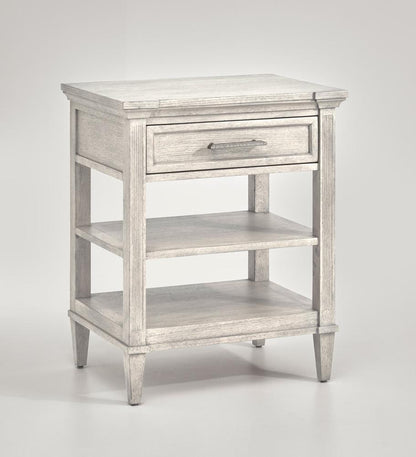 Magnussen - White and Dinara Taupe Fabric and Tumbled Silver - Open Nightstand - B7007-05_CLOSEOUT veiw 1