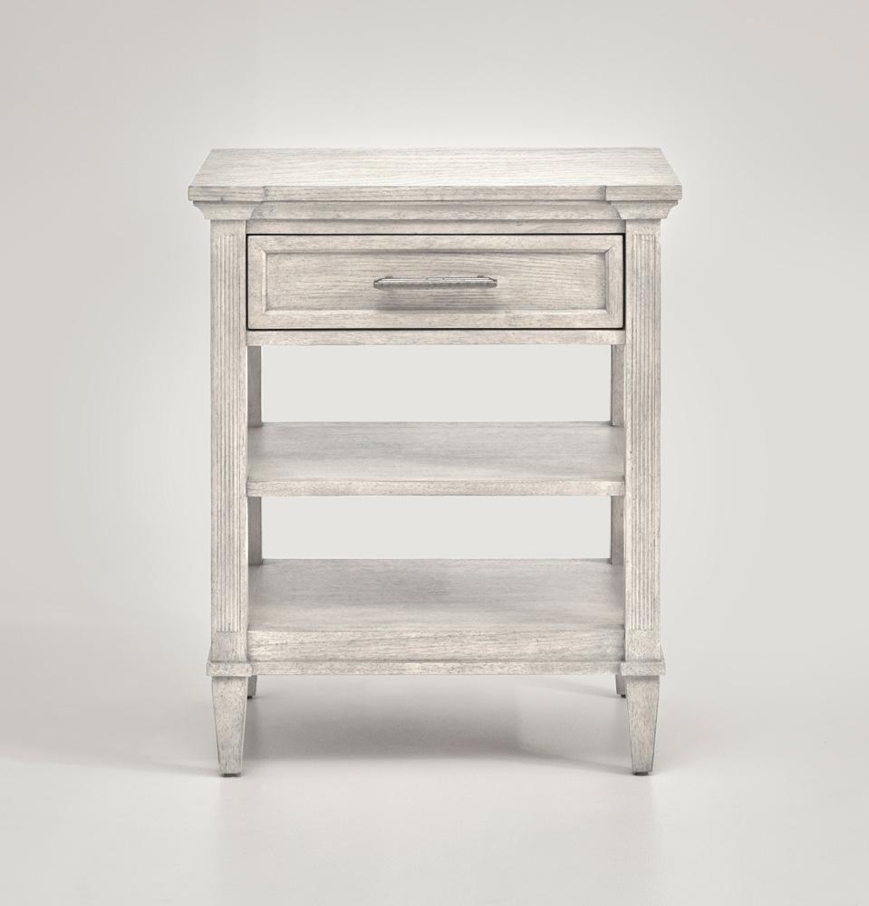 Magnussen - White and Dinara Taupe Fabric and Tumbled Silver - Open Nightstand - B7007-05_CLOSEOUT veiw 2
