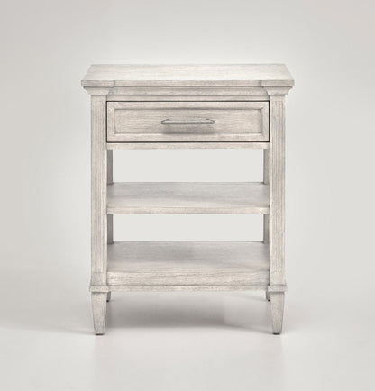 Magnussen - White and Dinara Taupe Fabric and Tumbled Silver - Open Nightstand - B7007-05_CLOSEOUT veiw 2