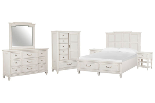 Magnussen - Willowbrook Egg Shell White California King Panel Storage Bed 2 Open Nightstands Drawer Dresser With Landscape Mirror And Door Chest - B5324-74A-KIT11 view 1