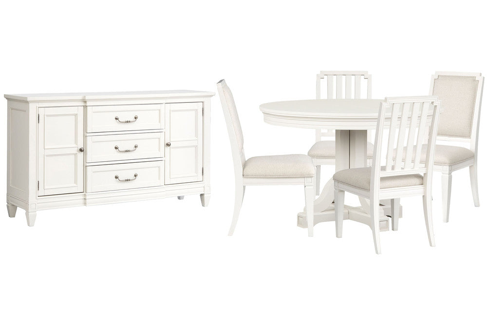 Magnussen - Willowbrook Egg Shell White Extendable 48" Round Dining Table With 2 Side Chairs 2 Upholstered Side Chairs And Buffet - D5324-25-KIT8 view 1
