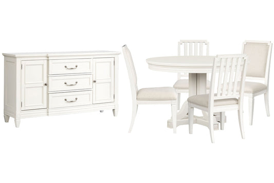 Magnussen - Willowbrook Egg Shell White Extendable 48" Round Dining Table With 2 Side Chairs 2 Upholstered Side Chairs And Buffet - D5324-25-KIT8 view 1