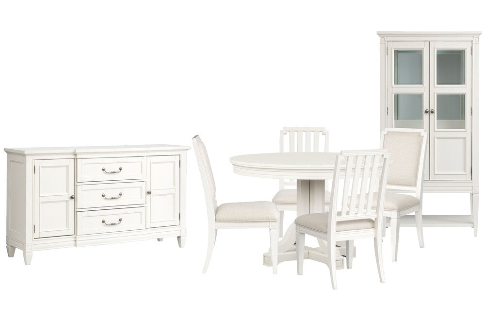 Magnussen - Willowbrook Egg Shell White Extendable 48" Round Dining Table With 2 Side Chairs 2 Upholstered Side Chairs Buffet And Display Cabinet - D5324-25-KIT9 view 1