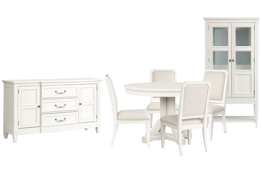 Magnussen - Willowbrook Egg Shell White Extendable 48" Round Dining Table With 4 Upholstered Side Chairs Buffet And Display Cabinet - D5324-25-KIT6 view 1