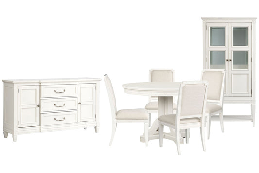 Magnussen - Willowbrook Egg Shell White Extendable 48" Round Dining Table With 4 Upholstered Side Chairs Buffet And Display Cabinet - D5324-25-KIT6 view 1