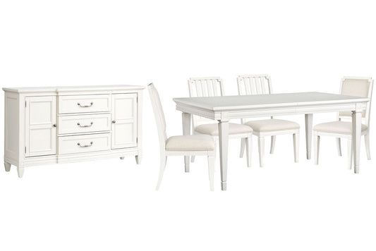 Magnussen - Willowbrook Egg Shell White Extendable Rectangular Dining Table With 2 Side Chairs 2 Upholstered Side Chairs And Buffet - D5324-20-KIT20 view 1