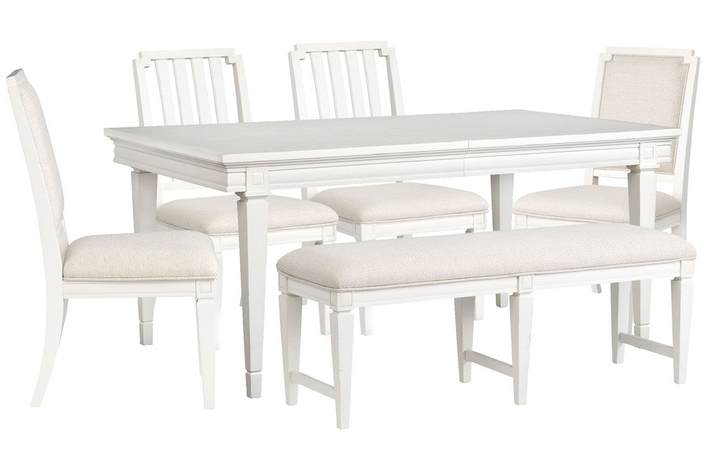 Magnussen - Willowbrook Egg Shell White Extendable Rectangular Dining Table With 2 Side Chairs 2 Upholstered Side Chairs And Upholstered Bench - D5324-20-KIT46 view 1