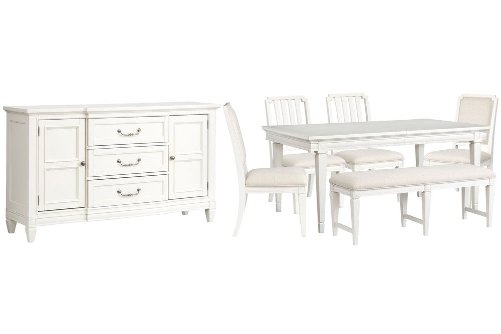 Magnussen - Willowbrook Egg Shell White Extendable Rectangular Dining Table With 2 Side Chairs 2 Upholstered Side Chairs Upholstered Bench And Buffet - D5324-20-KIT47 view 1