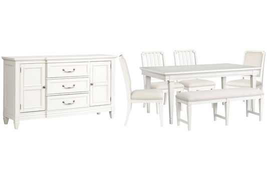 Magnussen - Willowbrook Egg Shell White Extendable Rectangular Dining Table With 2 Side Chairs 2 Upholstered Side Chairs Upholstered Bench And Buffet - D5324-20-KIT47 view 1