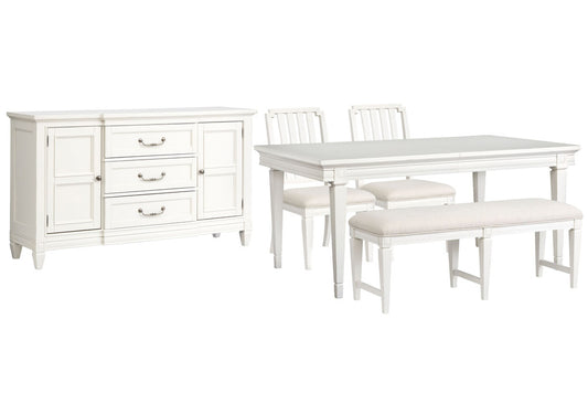 Magnussen - Willowbrook Egg Shell White Extendable Rectangular Dining Table With 2 Side Chairs Upholstered Bench And Buffet - D5324-20-KIT29 view 1