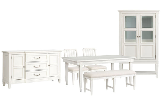 Magnussen - Willowbrook Egg Shell White Extendable Rectangular Dining Table With 2 Side Chairs Upholstered Bench Buffet And Display Cabinet - D5324-20-KIT30 view 1