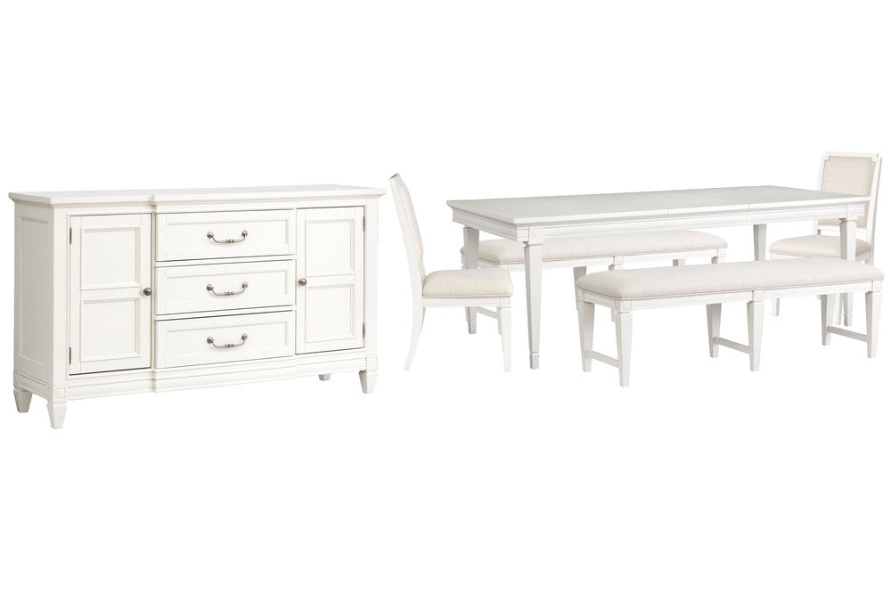 Magnussen - Willowbrook Egg Shell White Extendable Rectangular Dining Table With 2 Upholstere Benches 2 Upholstered Side Chairs And Buffet - D5324-20-KIT56 view 1