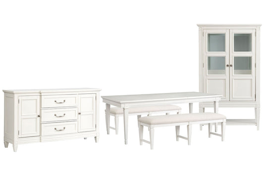 Magnussen - Willowbrook Egg Shell White Extendable Rectangular Dining Table With 2 Upholstere Benches Buffet And Display Cabinet - D5324-20-KIT51 view 1