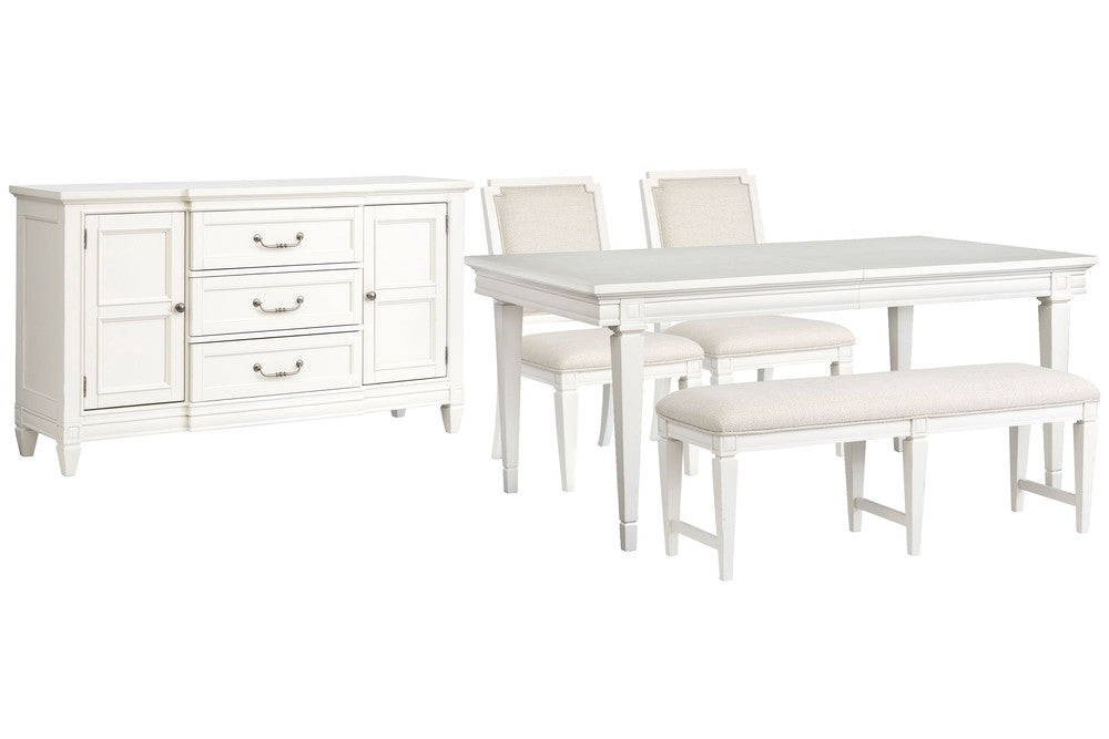 Magnussen - Willowbrook Egg Shell White Extendable Rectangular Dining Table With 2 Upholstered Side Chairs Upholstered Bench And Buffet - D5324-20-KIT38 view 1