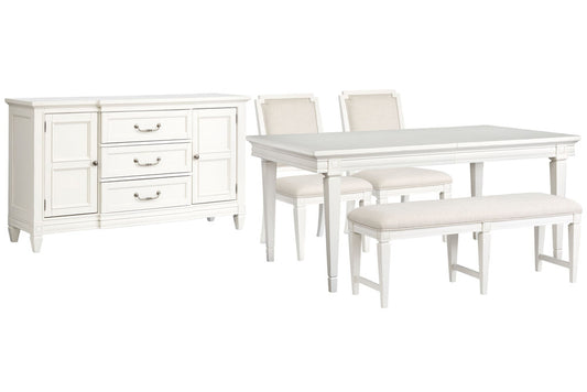 Magnussen - Willowbrook Egg Shell White Extendable Rectangular Dining Table With 2 Upholstered Side Chairs Upholstered Bench And Buffet - D5324-20-KIT38 view 1