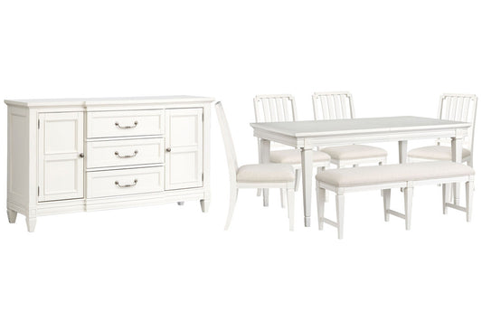 Magnussen - Willowbrook Egg Shell White Extendable Rectangular Dining Table With 4 Side Chairs Upholstered Bench And Buffet - D5324-20-KIT32 view 1