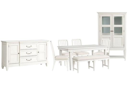 Magnussen - Willowbrook Egg Shell White Extendable Rectangular Dining Table With 4 Side Chairs Upholstered Bench Buffet And Display Cabinet - D5324-20-KIT33 view 1