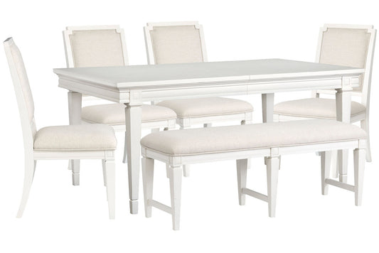 Magnussen - Willowbrook Egg Shell White Extendable Rectangular Dining Table With 4 Upholstered Side Chairs And Upholstered Bench - D5324-20-KIT40 view 1