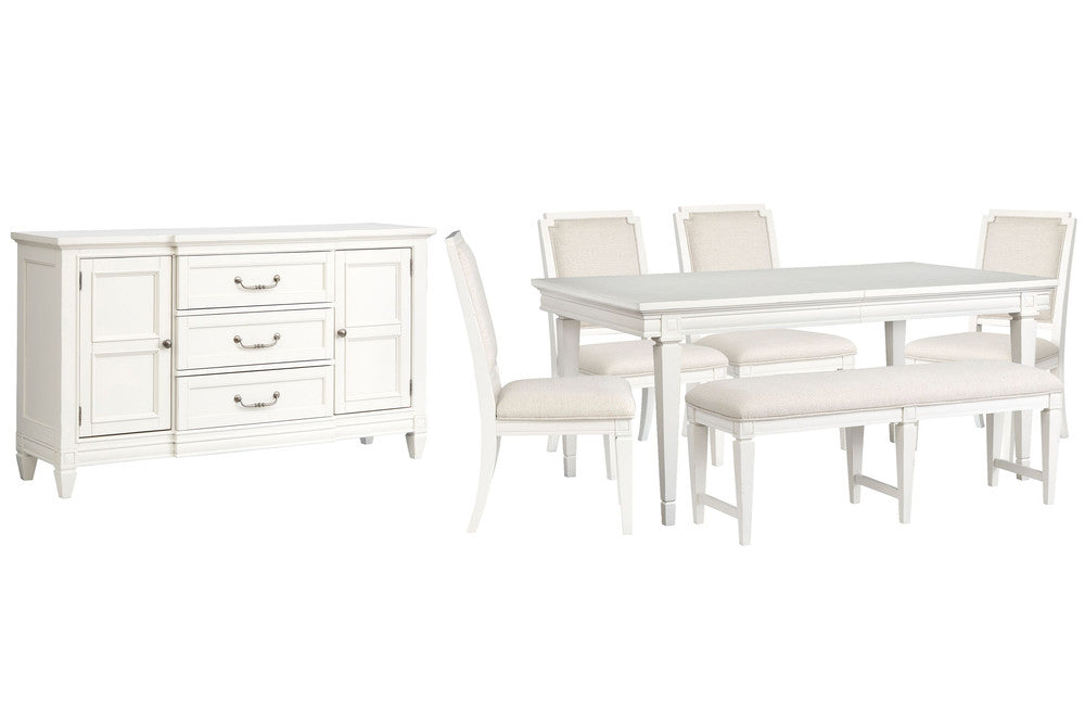 Magnussen - Willowbrook Egg Shell White Extendable Rectangular Dining Table With 4 Upholstered Side Chairs Upholstered Bench And Buffet - D5324-20-KIT41 view 1