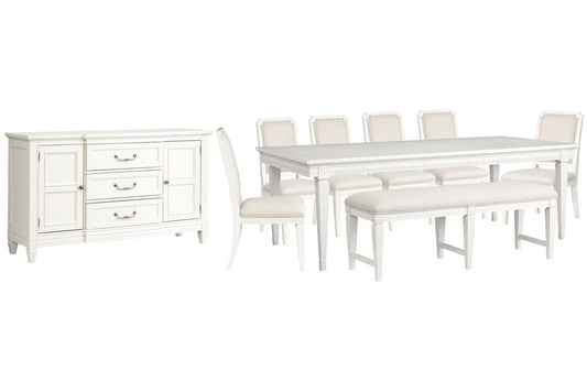 Magnussen - Willowbrook Egg Shell White Extendable Rectangular Dining Table With 6 Upholstered Side Chairs Upholstered Bench And Buffet - D5324-20-KIT44 view 1