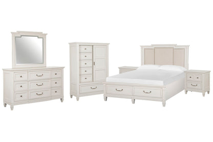 Magnussen - Willowbrook Egg Shell White King Panel Upholstered Storage Bed 2 Nightstands Drawer Dresser With Landscape Mirror And Door Chest - B5324-65A-KIT6 view 1