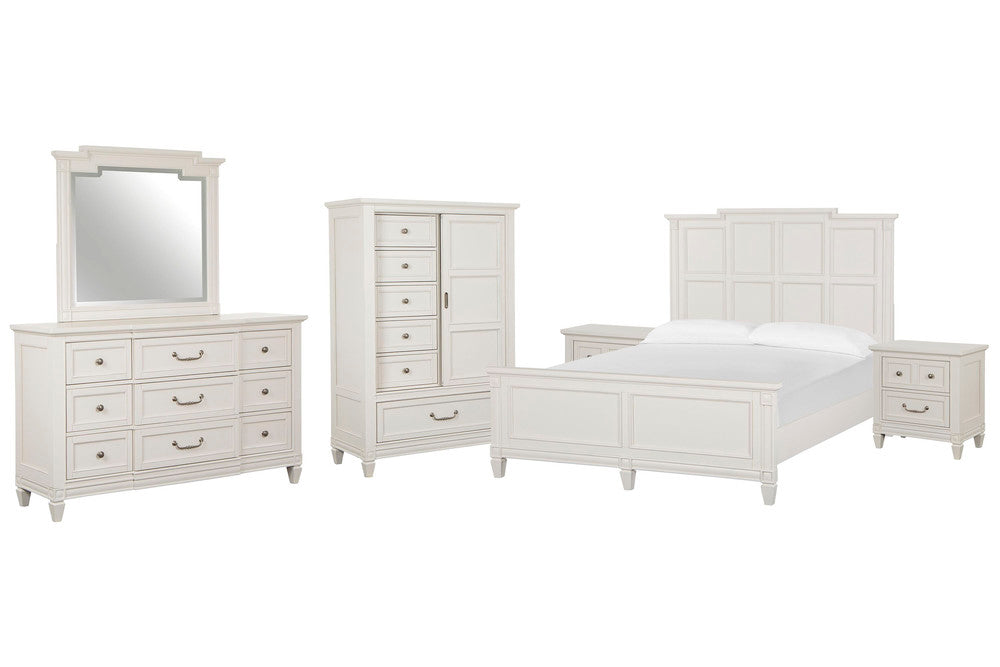 Magnussen - Willowbrook Egg Shell White Queen Panel Bed 2 Nightstands Drawer Dresser With Landscape Mirror And Door Chest - B5324-54-KIT6 view 1