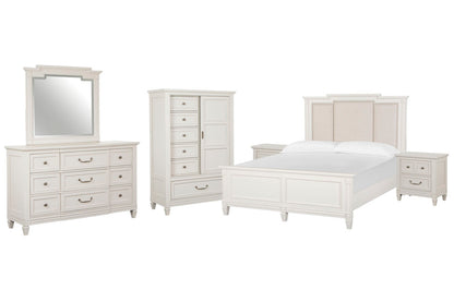 Magnussen - Willowbrook Egg Shell White Queen Panel Upholstered Bed 2 Nightstands Drawer Dresser With Landscape Mirror And Door Chest - B5324-55-KIT6 view 1