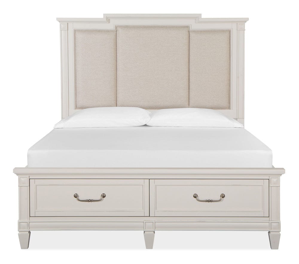 Magnussen - Willowbrook Egg Shell White With Slight Rub Through Queen Panel Upholstered Storage Bed - B5324-55A view 3