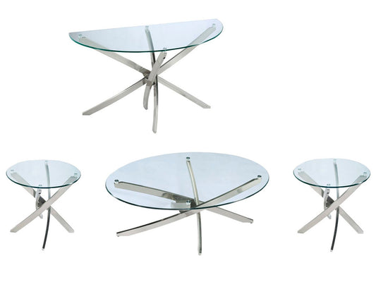Magnussen - Zila Brushed Nickel Oval Cocktail Table With 2 End Table And Demilune Sofa Table - T2050-47KIT3 view 1